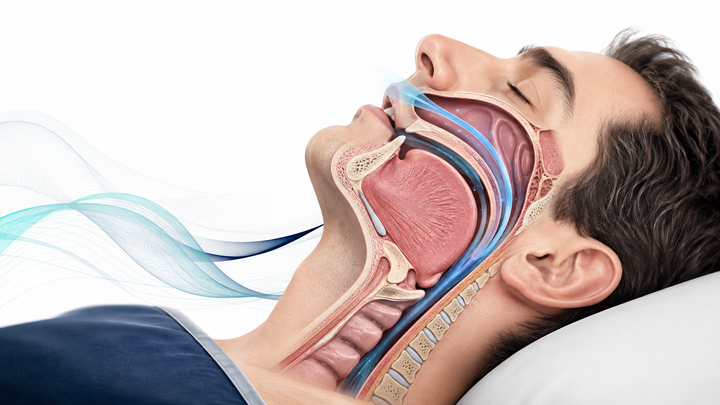 Obstructive sleep apnea upper airway medical illustration