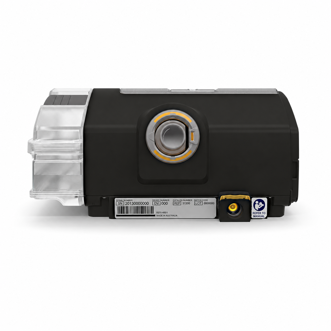 ResMed Lumis 150 VPAP ST rear ports and outlet view