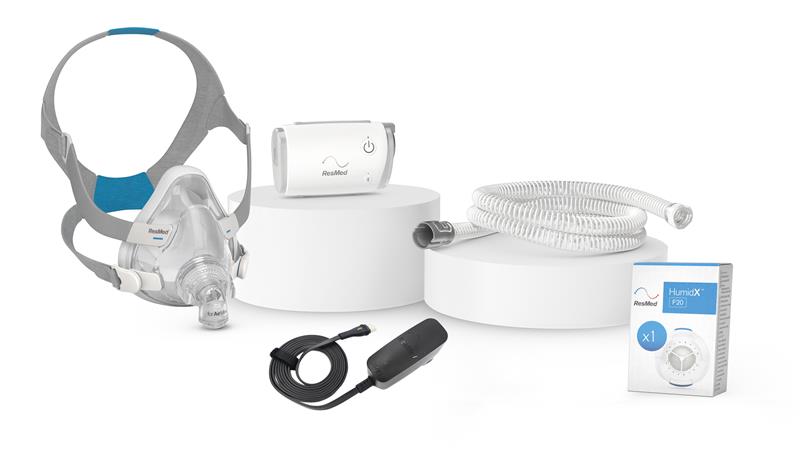 ResMed AirMini AutoSet travel CPAP bundle with AirFit F20 setup pack