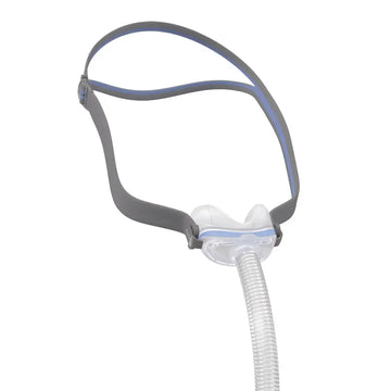 ResMed AirFit N30 Nasal Cushion Mask with QuickFit elastic headgear, minimal contact fit, lightweight CPAP mask for quiet therapy.