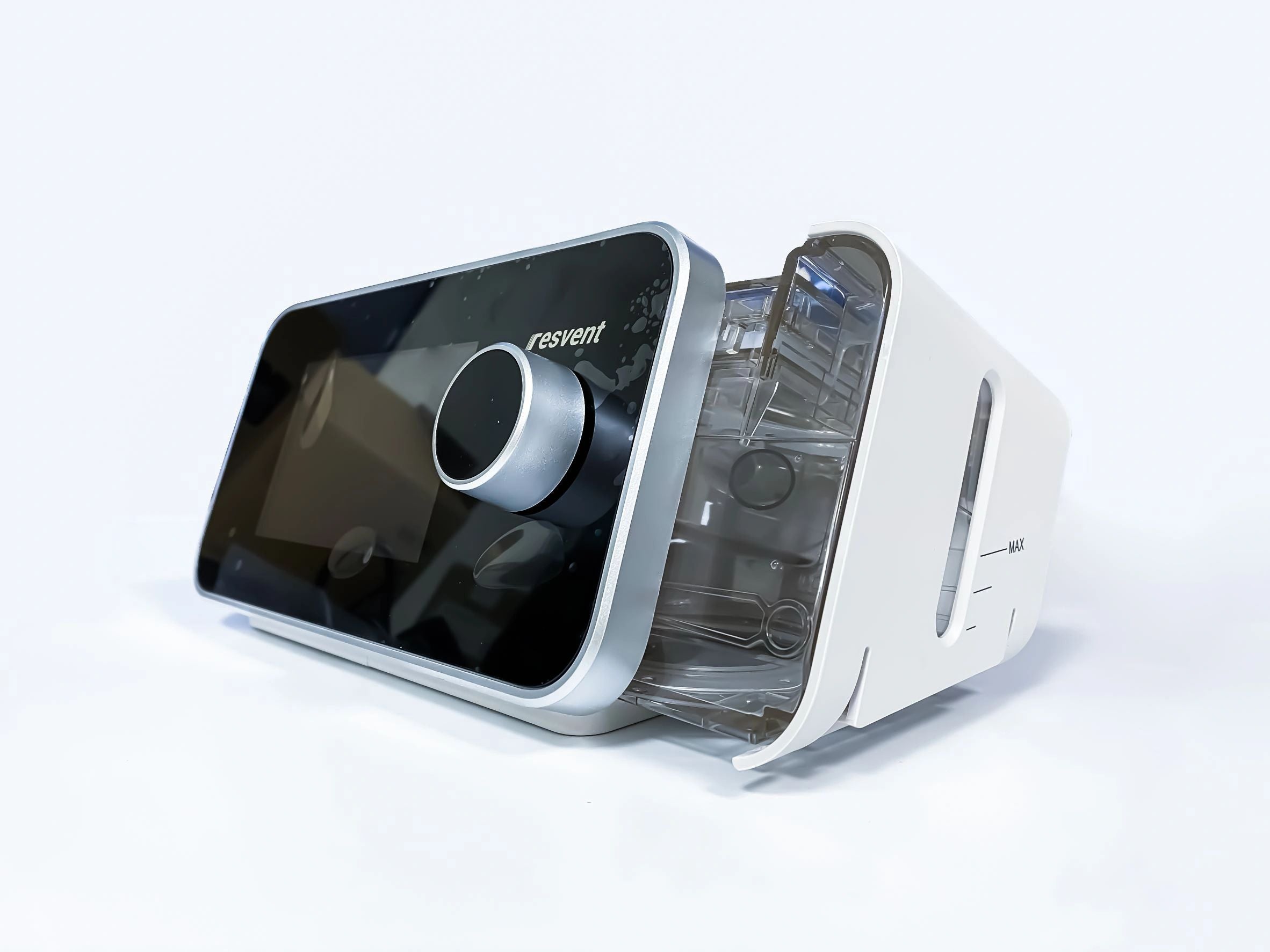 Resvent iBreeze device and humidifier — angled product photograph