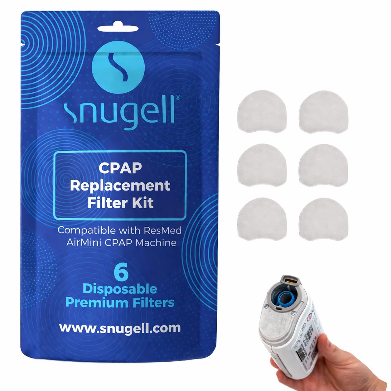Snugell replacement filters compatible with ResMed AirMini, 6 pack