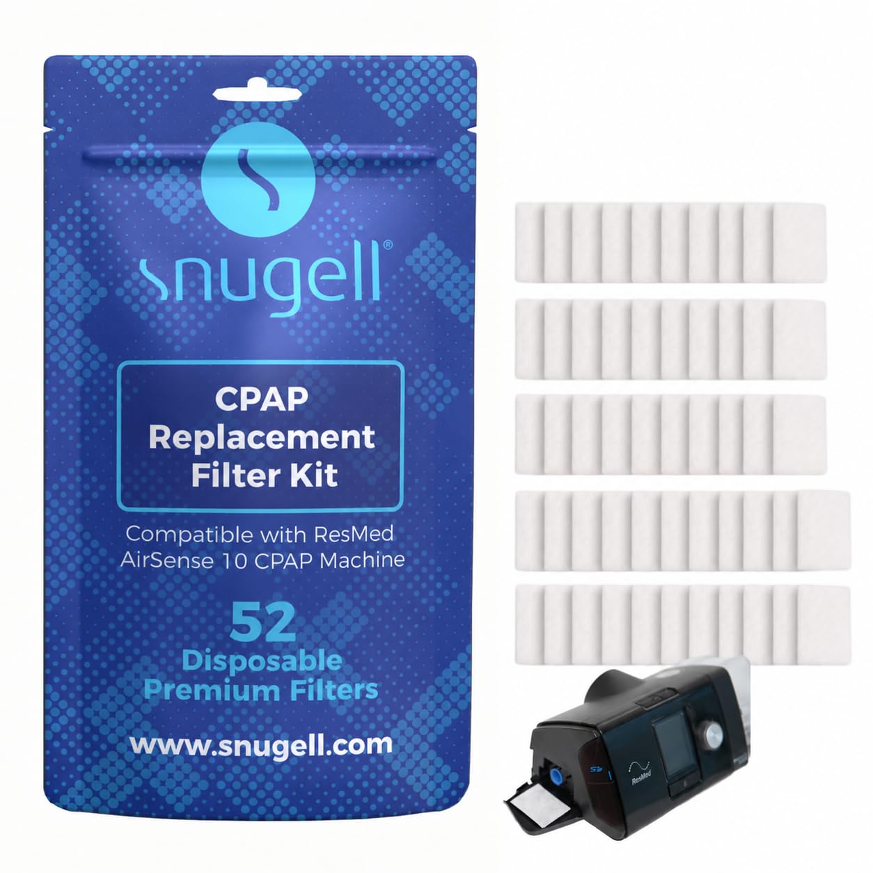 Snugell replacement filters compatible with ResMed AirSense 10, AirCurve 10 and S9, 52 pack