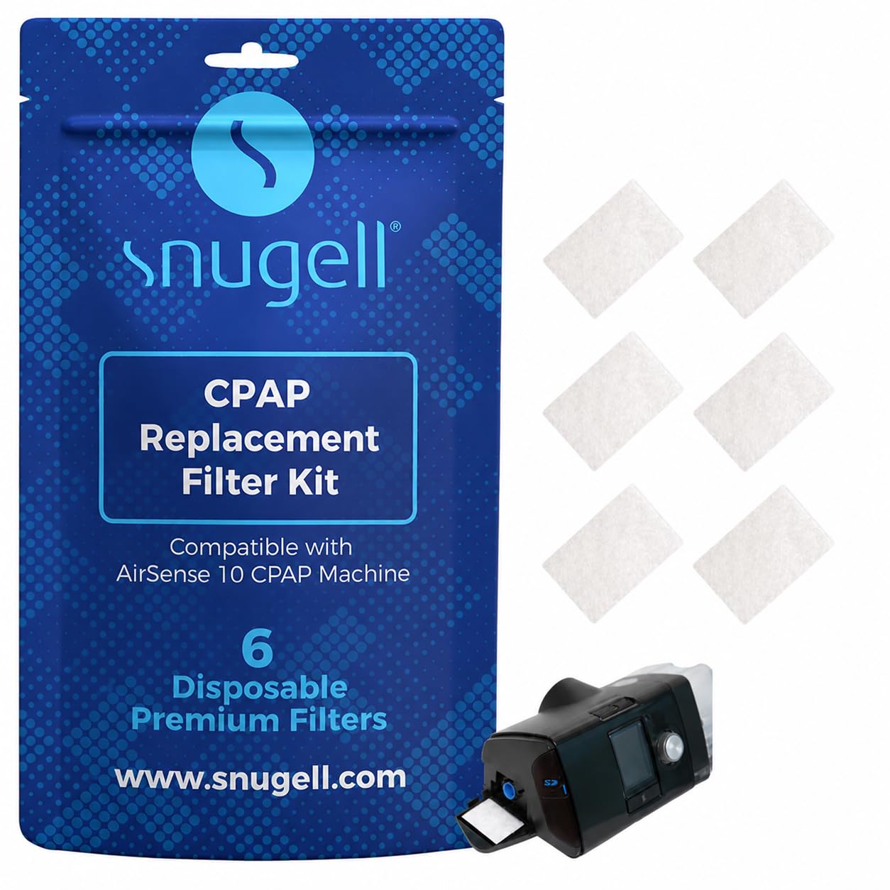 Snugell replacement filters compatible with ResMed AirSense 10, AirCurve 10 and S9, 6 pack