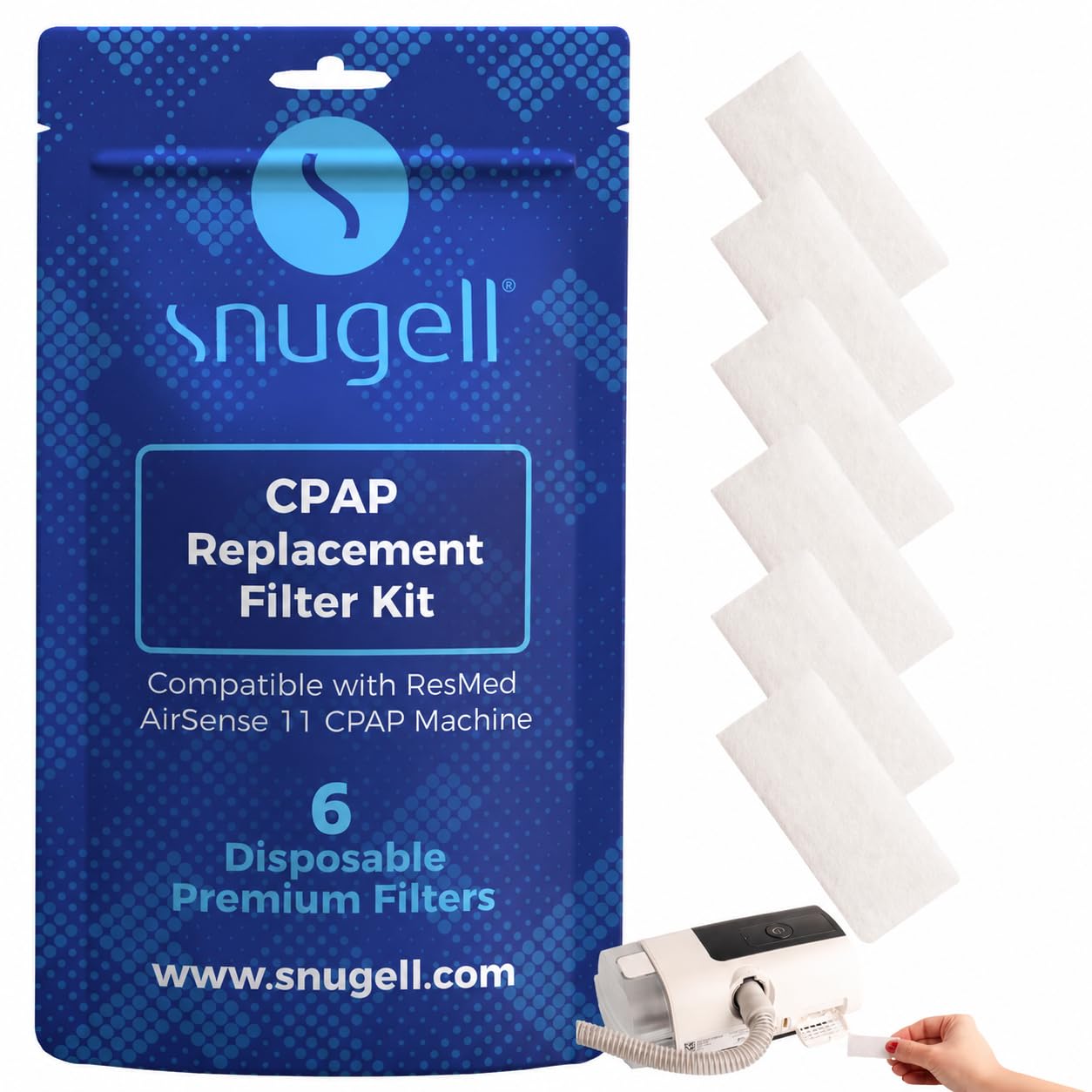 Snugell replacement filters compatible with ResMed AirSense 11, 6 pack