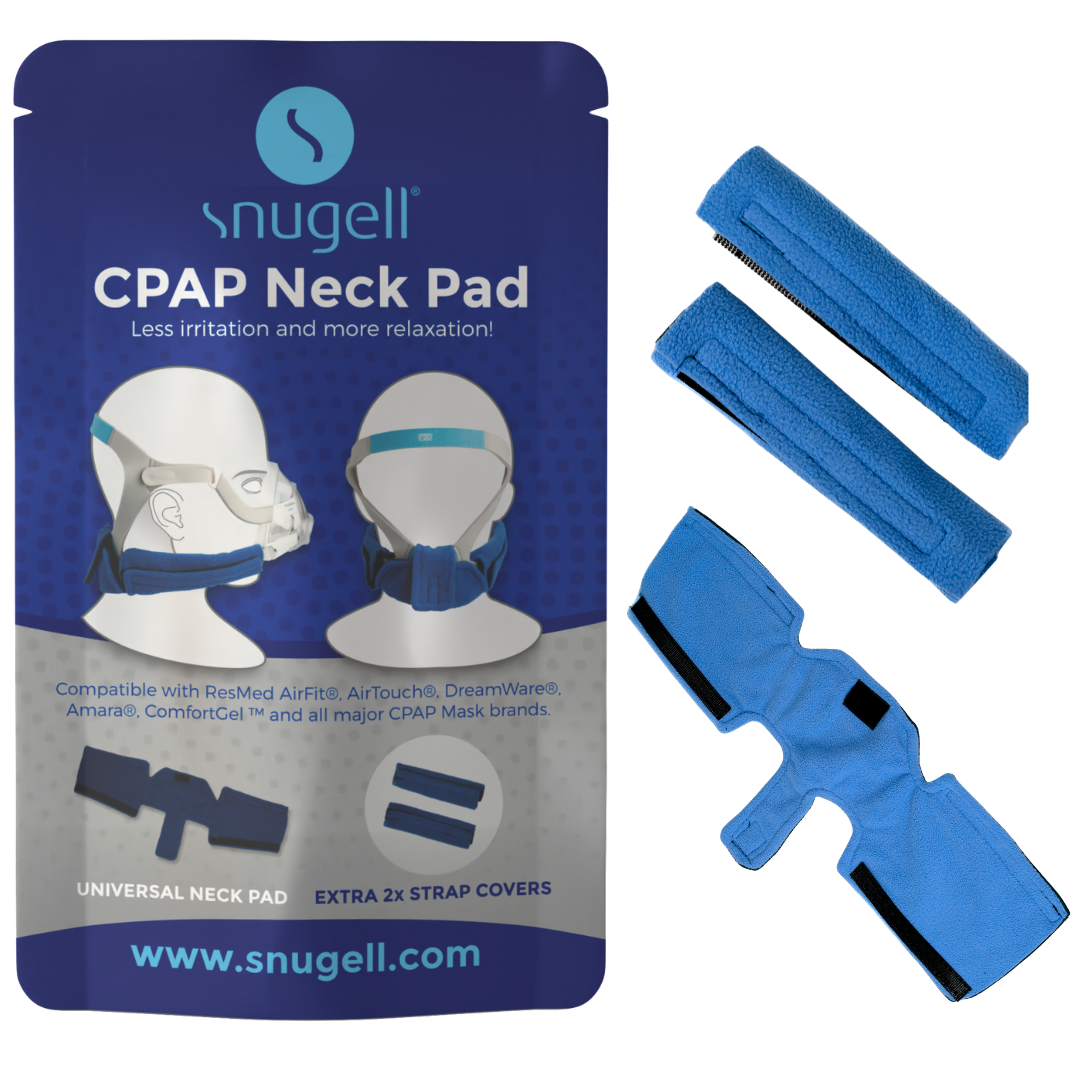 Snugell CPAP mask neck pad and strap covers in blue
