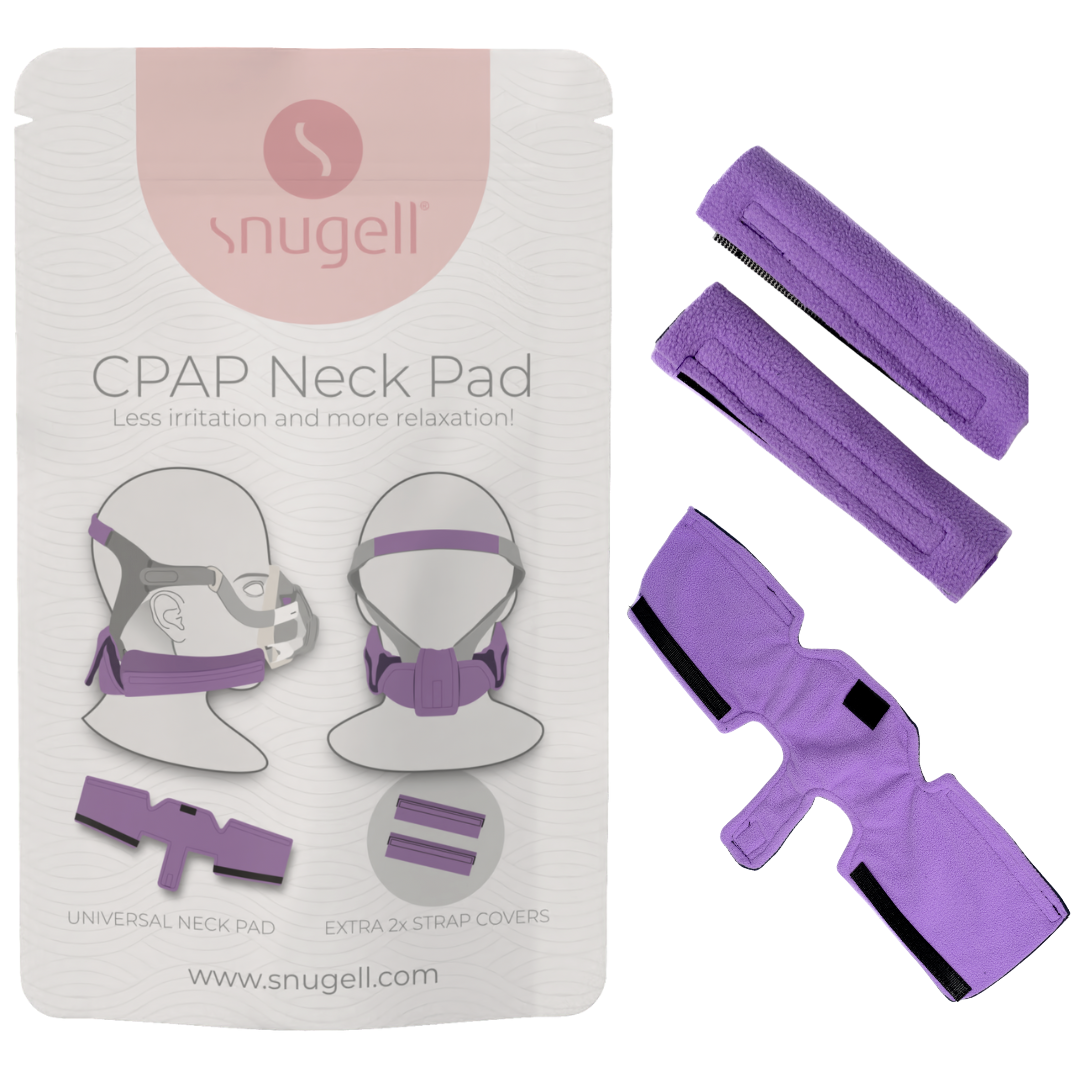 Snugell CPAP mask neck pad and strap covers in purple