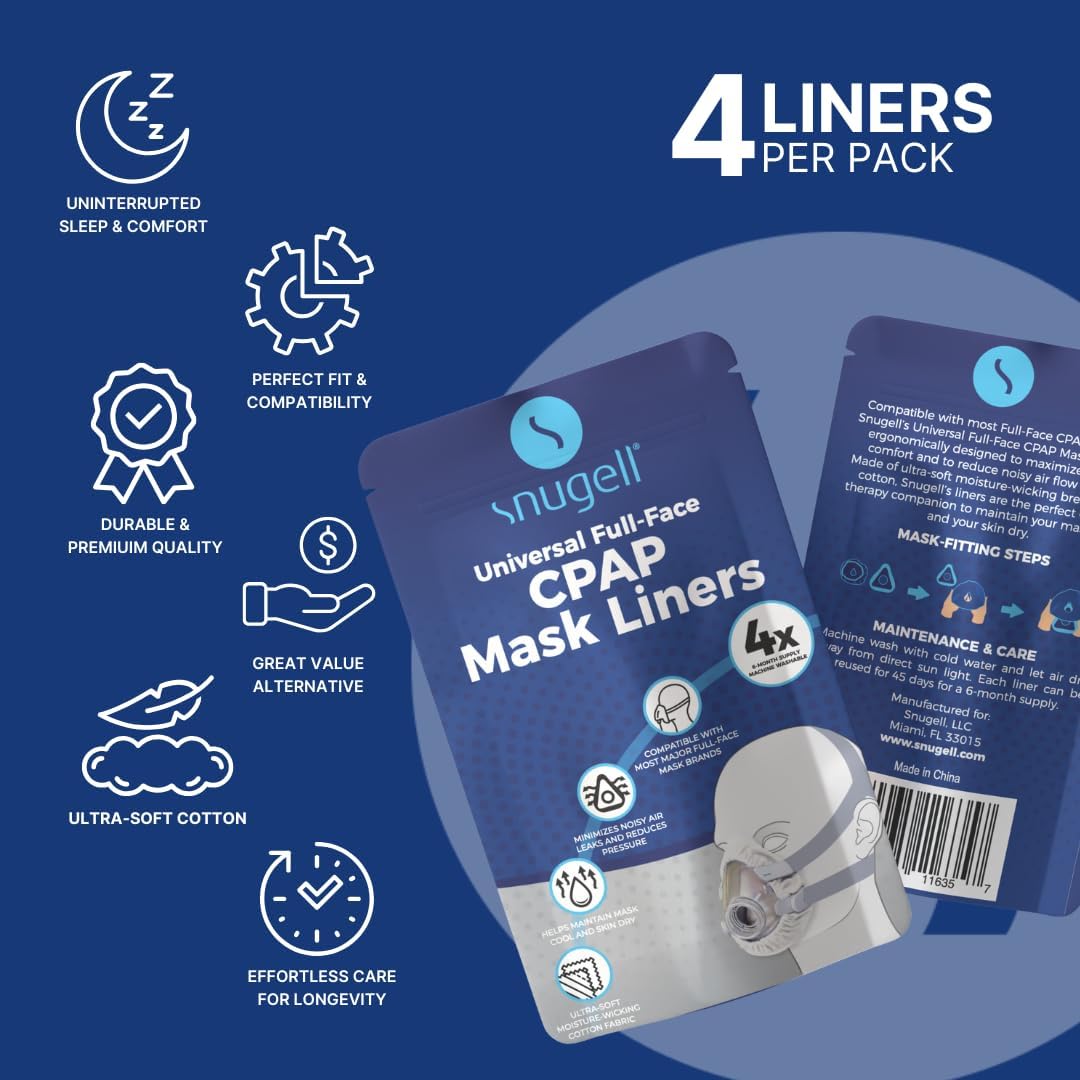 Snugell Full Face CPAP Mask Liners – White, 4 Pack – manufacturer product view