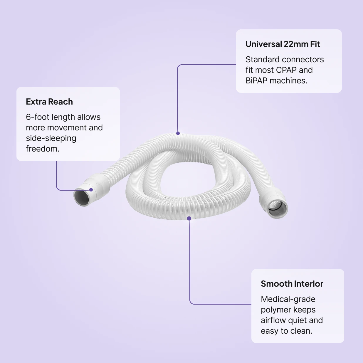 Snugell 6 ft standard CPAP tubing features and universal 22 mm fit
