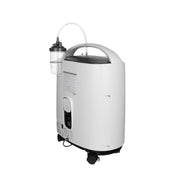 Yuwell 8F-5A oxygen concentrator, rear-side view showing cabinet and caster wheels